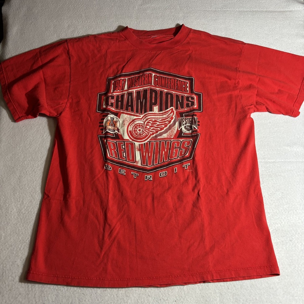 Vintage Detroit Red Wings Shirt 90s Mens L NHL Hockey Western Conference Champs